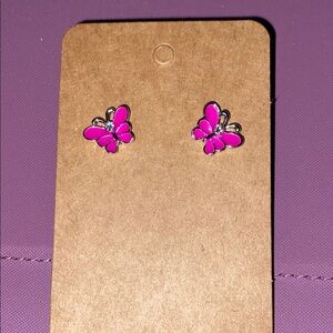 Pink and Silver Floral Stud Earrings